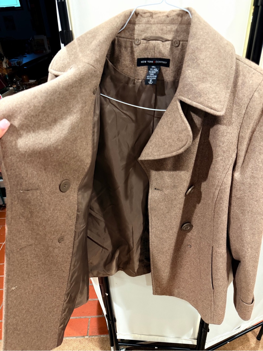 New York & Company Women's Wool Blend Peacoat โ Tan Brown, Size 12 - Picture 6 of 7